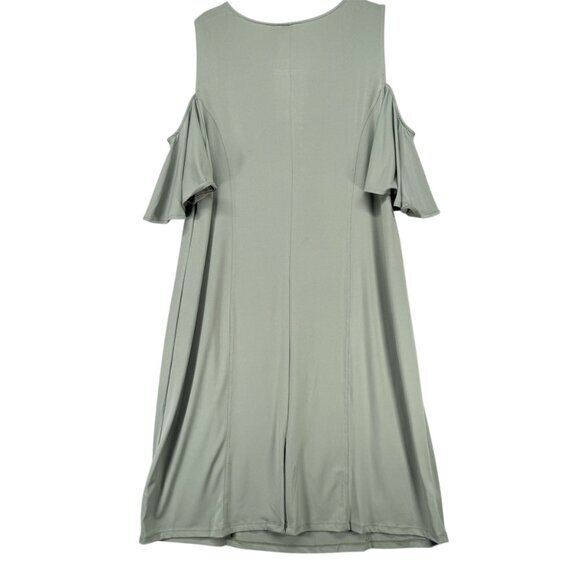 Belle Kim Gravel Dress Womens Size 1X Moss Green Flirt Sleeve Cold Shoulder - Picture 3 of 13